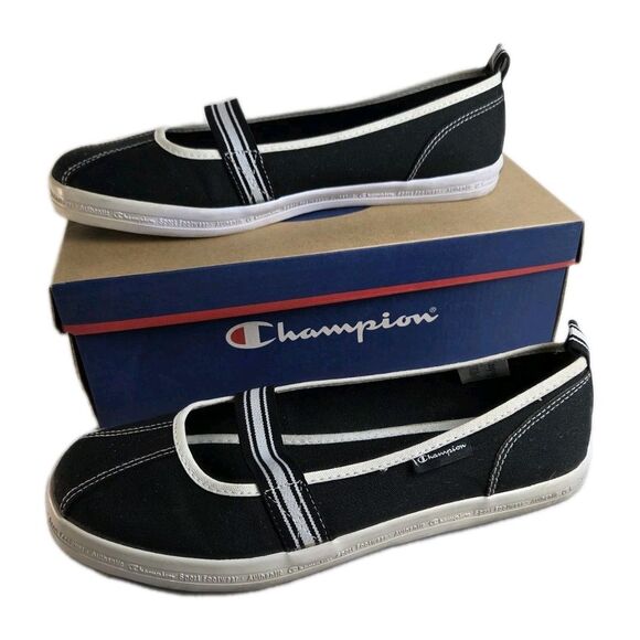 Champion Mary Jane Sneaker Flats Black White Canvas Sporty Womens Size 9.5 Y2K - Picture 1 of 11